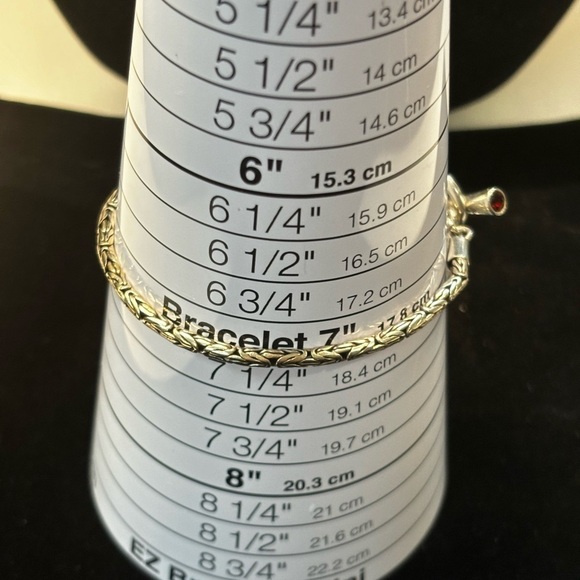 Sterling Silver 3mm Round Byzantine Puffy Heart Garnet Toggle 925 Bracelet 7" - Picture 2 of 7